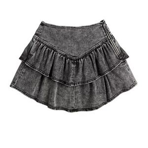 Ruffled Denim Mini Skirt